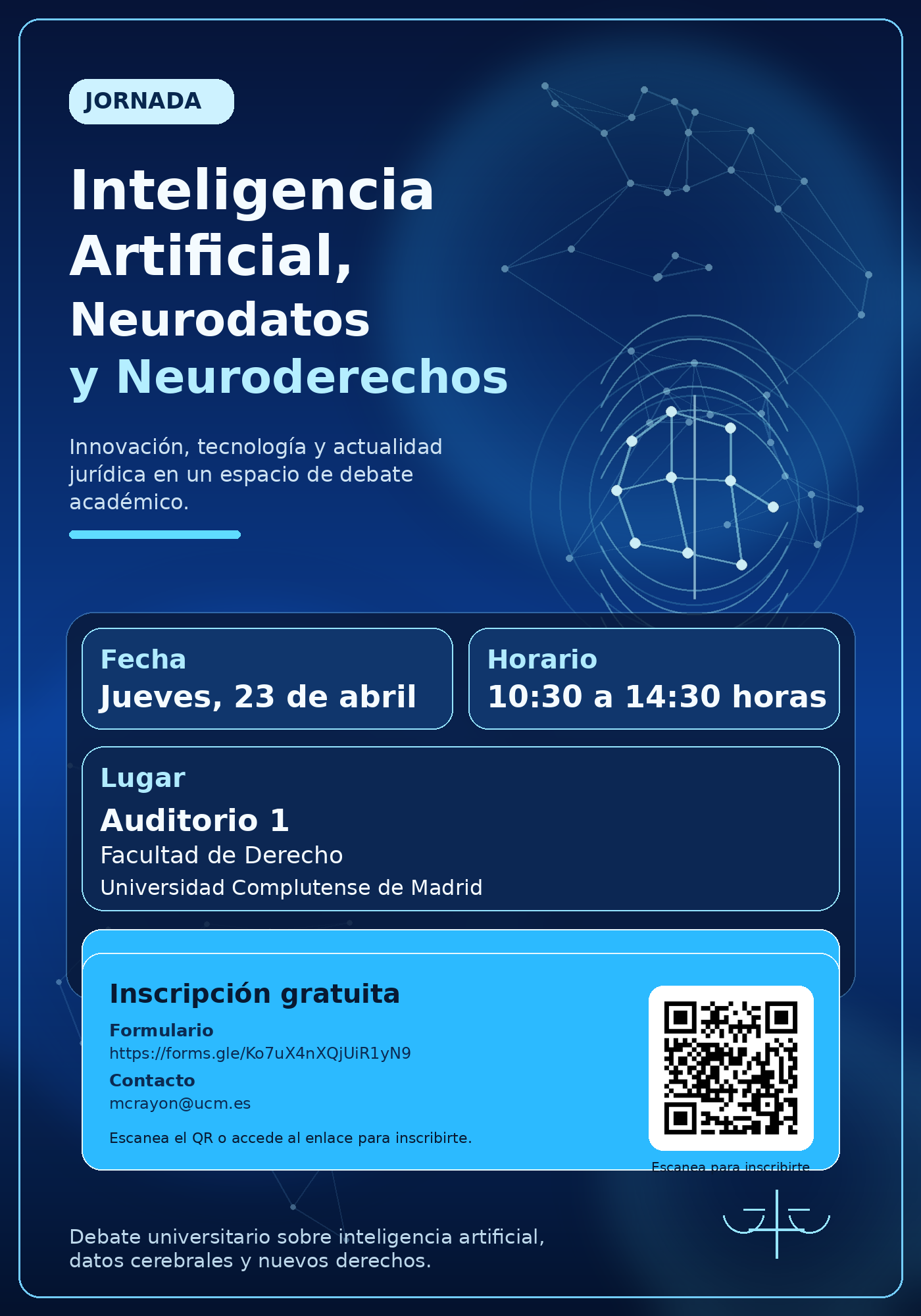 Jornada de innovación docente sobre Inteligencia Artificial, Neurodatos y Neuroderechos (23 abril, Auditorio 1)